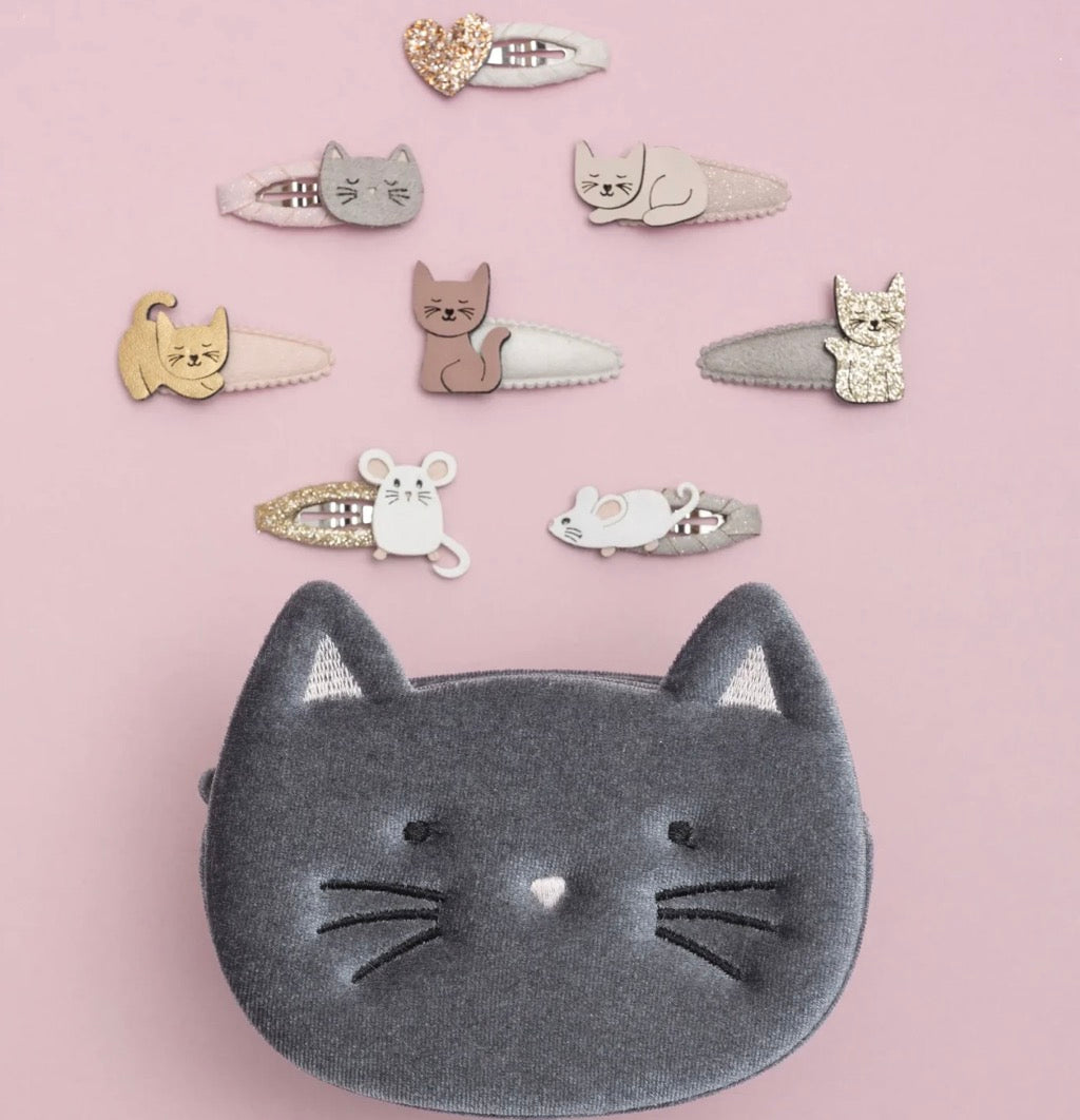 סט 5 סיכות קטנות חתול עכבר Cat & Mouse Hair Clips Mimi&Lula