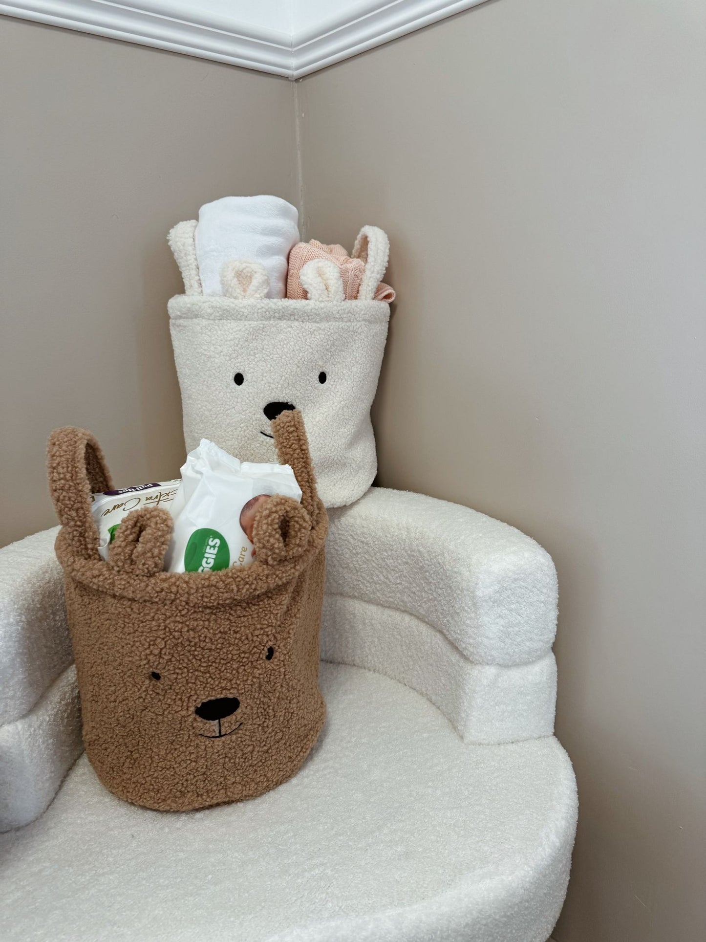 סל אחסון דובי מבד בוקלה | לבן - גדול