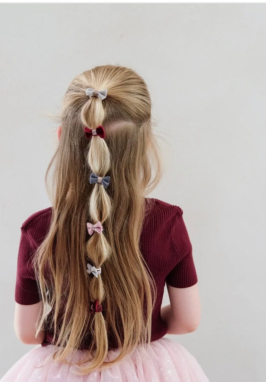 סט 8 גומיות שיער פפיונים קטיפה Velvet Bow Hair Ponies Mimi&Lula