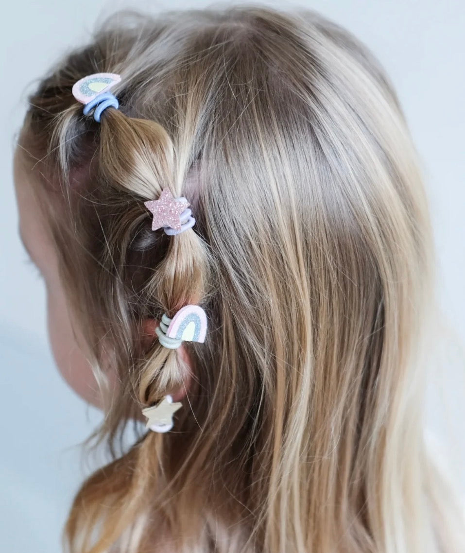 סט 8 גומיות קטנות כוכבים וקשתות rainbow&stars mini hair ponies Mimi&Lula