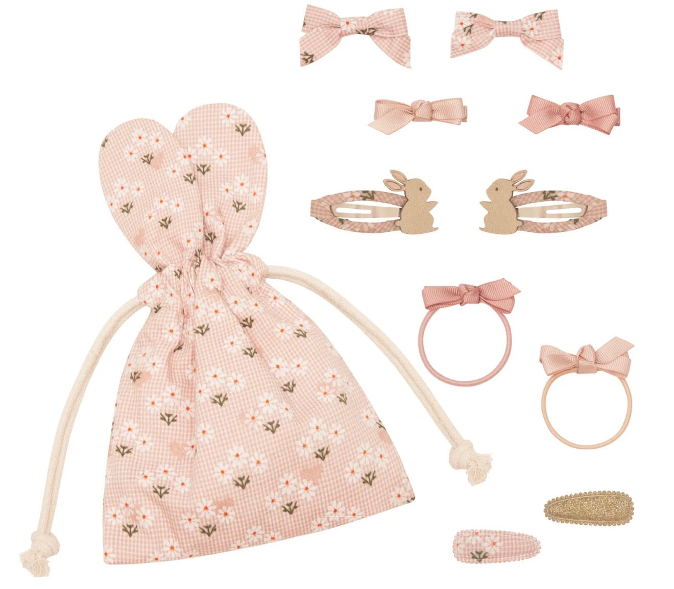 סט מתנה נרתיק ארנב ורוד אביזרי שיער bunny shaped pouch gift set Mimi&Lula