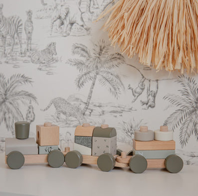 רכבת קוביות עץ| ירוק זית