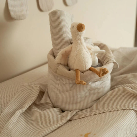 סל אחסון קטן | Quilted Storage Basket  Small Beige Stripes