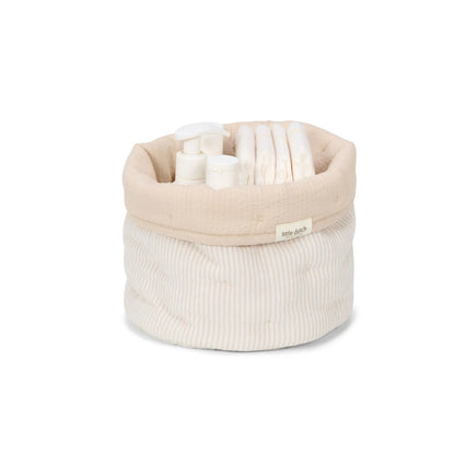 סל אחסון קטן | Quilted Storage Basket  Small Beige Stripes