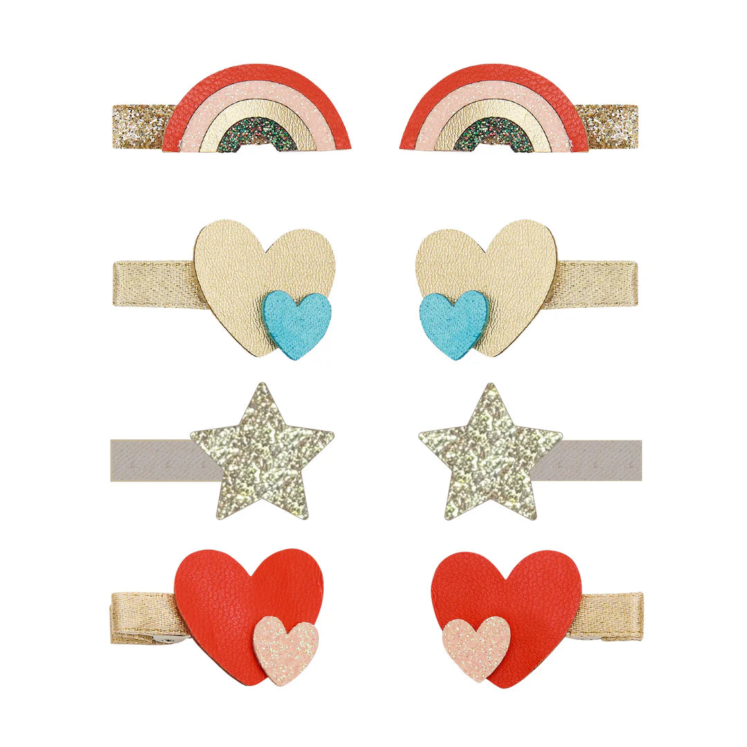 סט 8 סיכות שיער קשת כוכב ולבבות rainbow mini hair clips Mimi&Lula