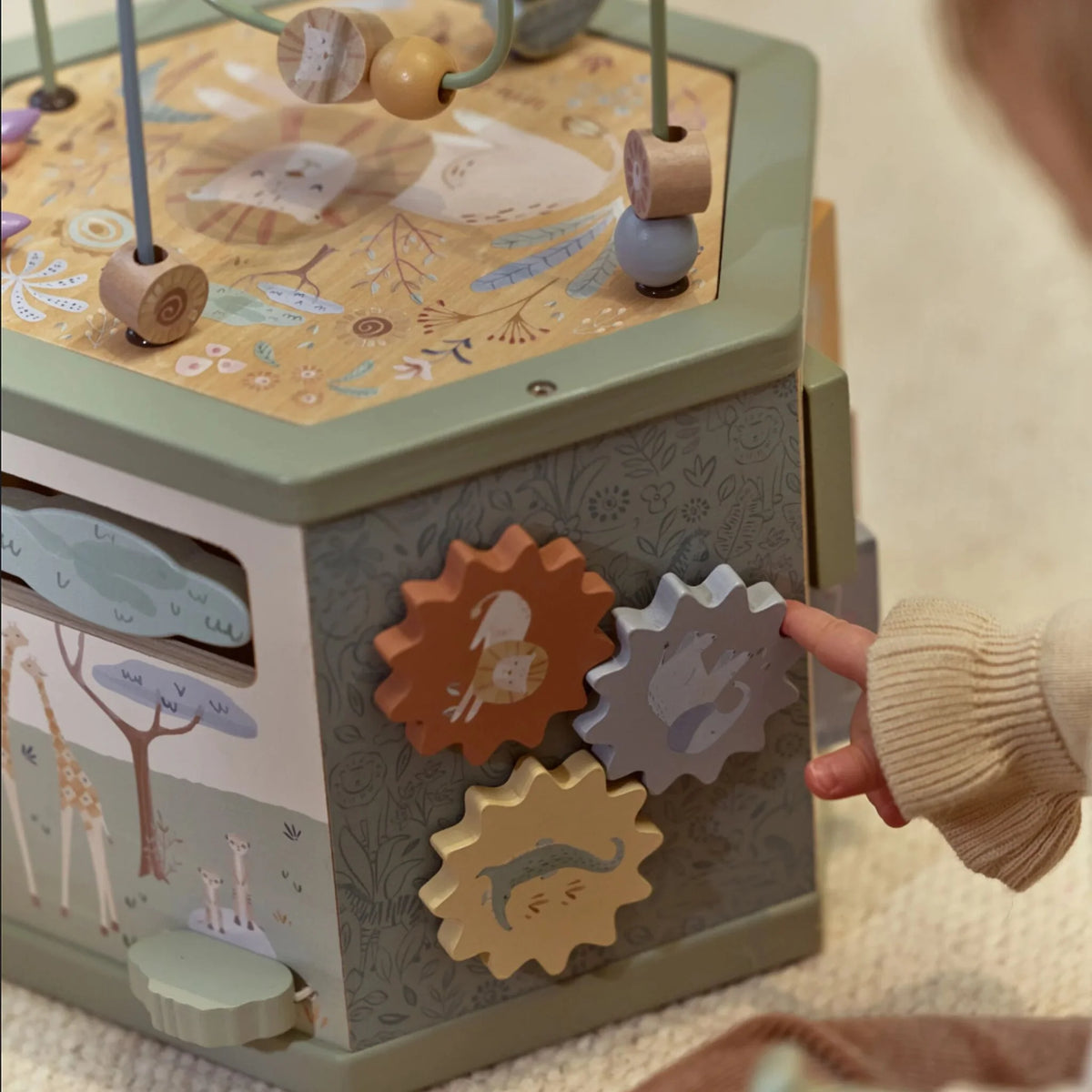 קוביית פעילות מעץ | משושה ירוק חברי הספארי Little Dutch