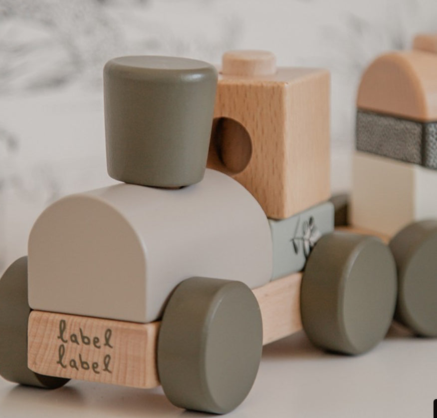 רכבת קוביות עץ| ירוק זית