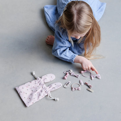 סט מתנה נרתיק ארנב ורוד אביזרי שיער bunny shaped pouch gift set Mimi&Lula