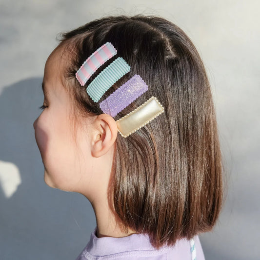 סט 4 סיכות שיער מלבניות Stripy Rectangular Clips Mimi&Lula