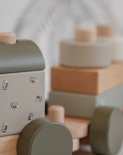 רכבת קוביות עץ| ירוק זית