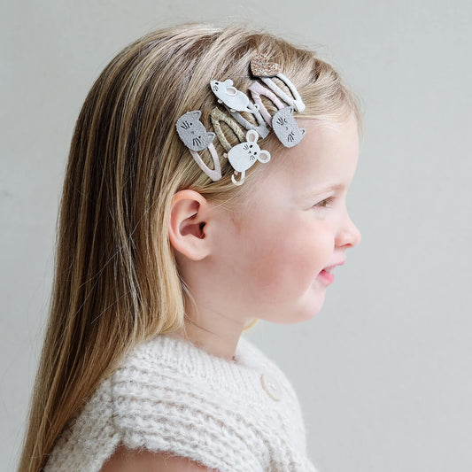 סט 5 סיכות קטנות חתול עכבר  Cat & Mouse Hair Clips Mimi&Lula