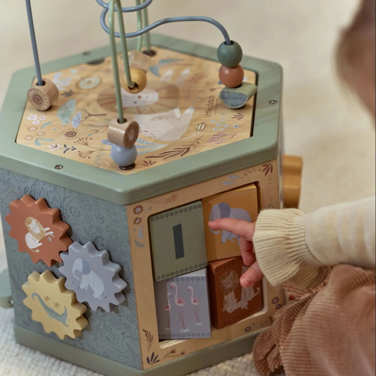 קוביית פעילות מעץ | משושה ירוק חברי הספארי Little Dutch