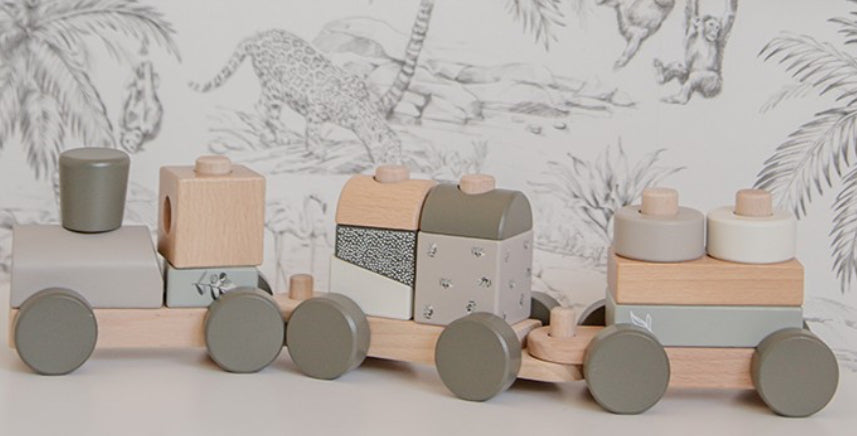 רכבת קוביות עץ| ירוק זית