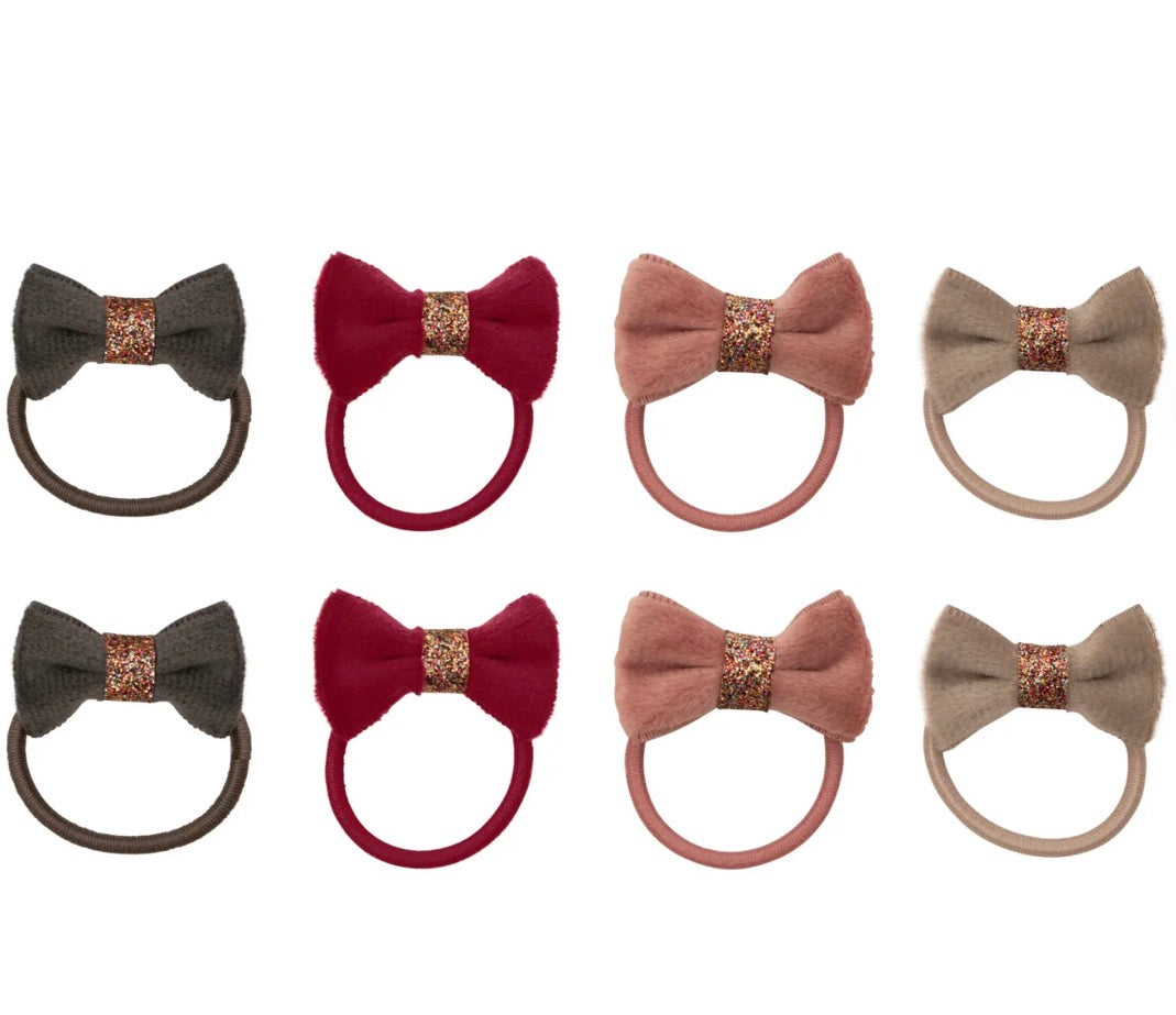 סט 8 גומיות שיער פפיונים קטיפה Velvet Bow Hair Ponies Mimi&Lula