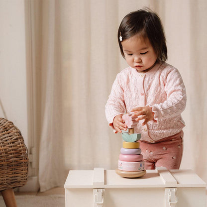 מגדל טבעות עץ מתנדנד| ורוד גן פיות