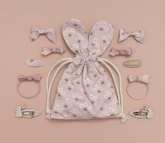 סט מתנה נרתיק ארנב ורוד אביזרי שיער bunny shaped pouch gift set Mimi&Lula