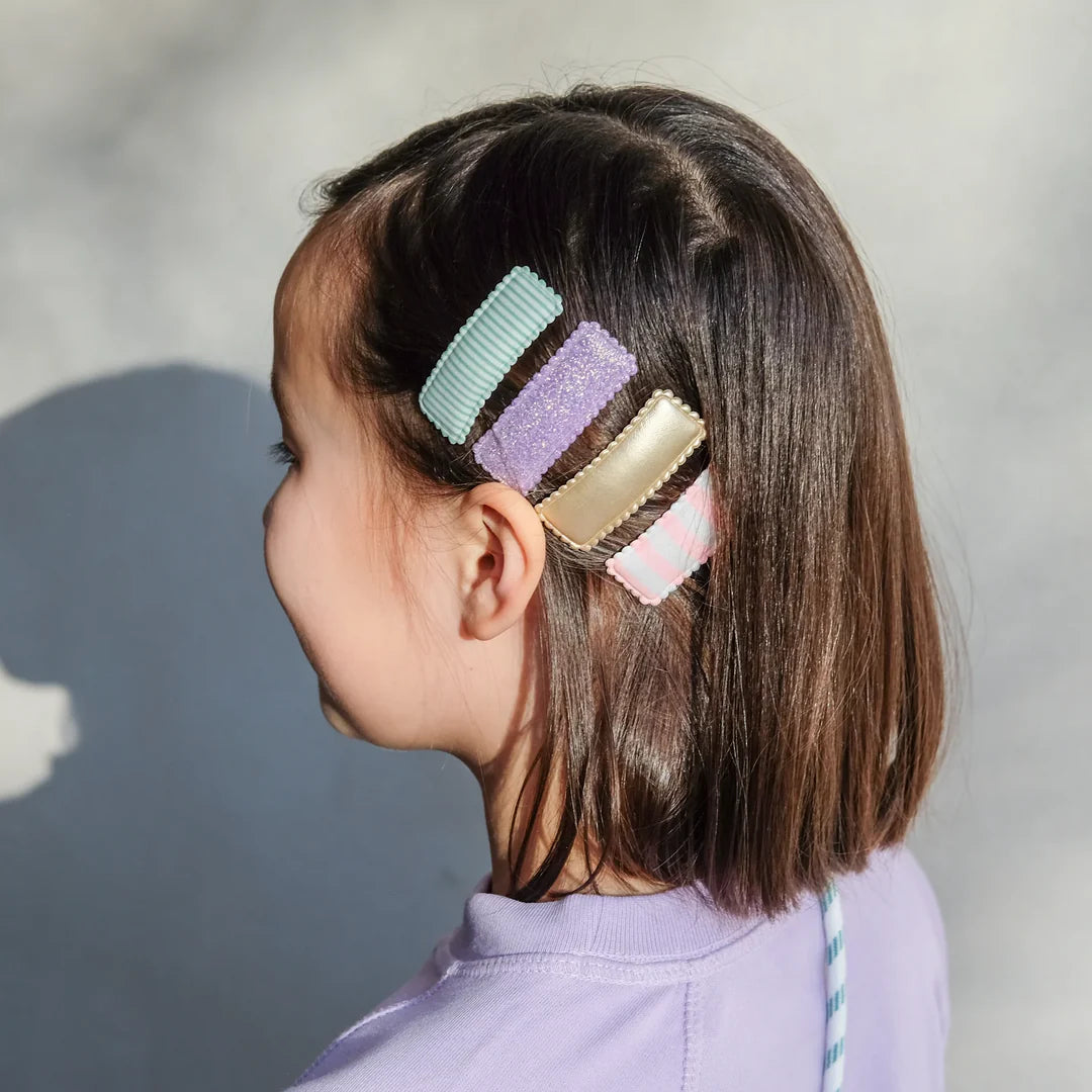 סט 4 סיכות שיער מלבניות Stripy Rectangular Clips Mimi&Lula