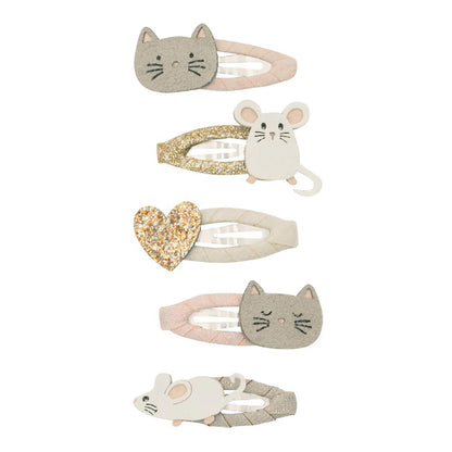 סט 5 סיכות קטנות חתול עכבר  Cat & Mouse Hair Clips Mimi&Lula