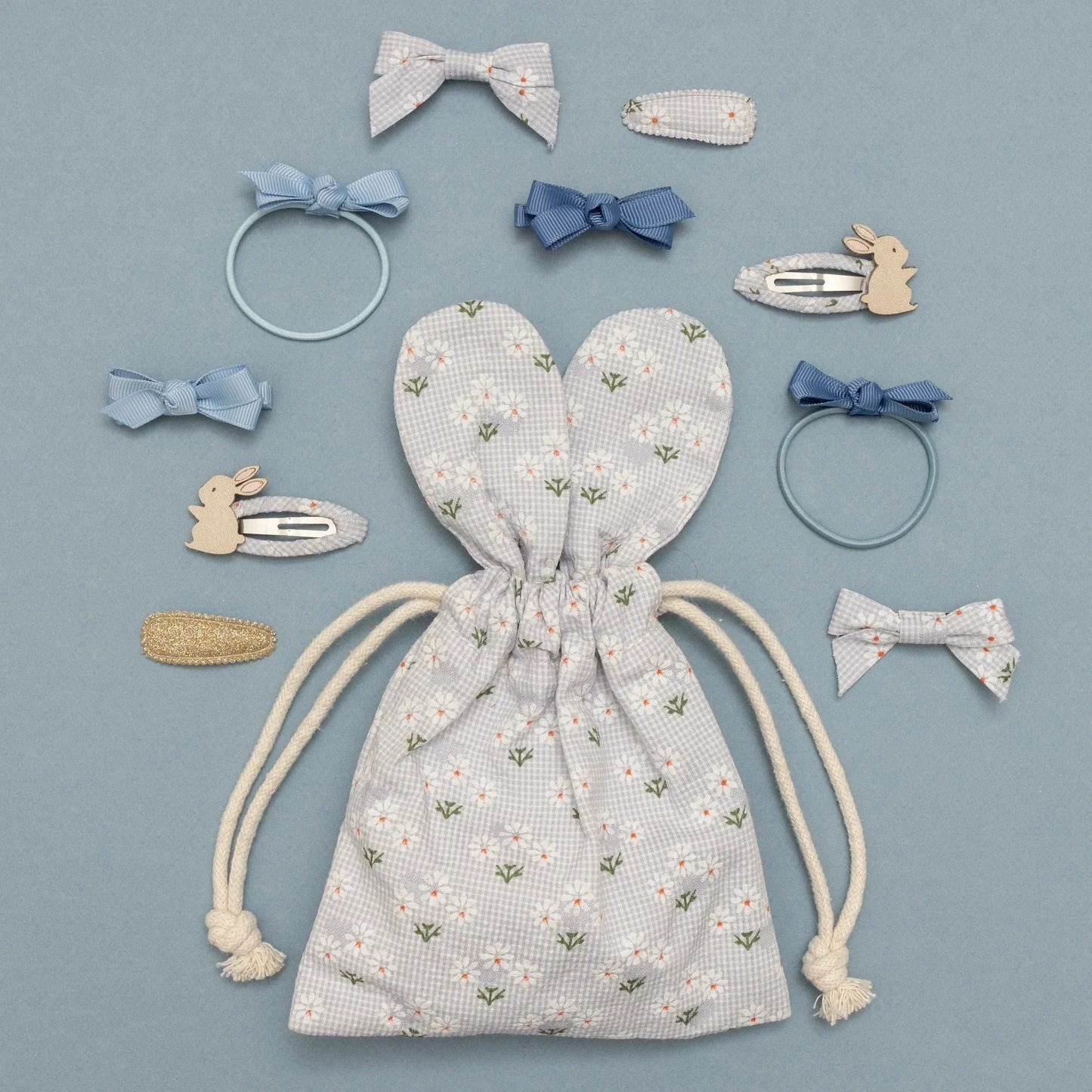 סט מתנה נרתיק ארנב פרחוני אביזרי שיער bunny shaped pouch gift set Mimi&Lula