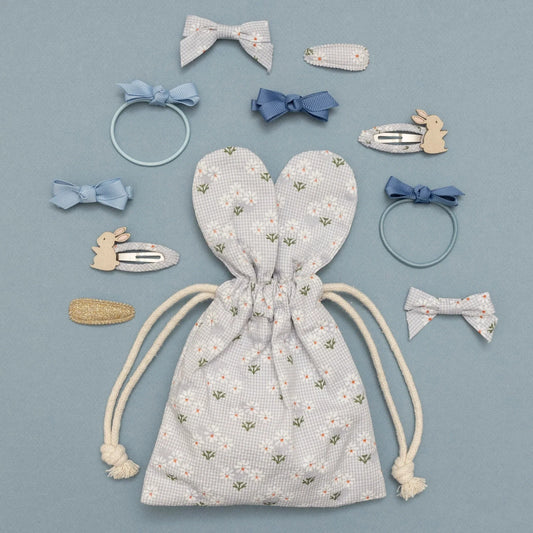 סט מתנה נרתיק ארנב פרחוני אביזרי שיער bunny shaped pouch gift set Mimi&Lula