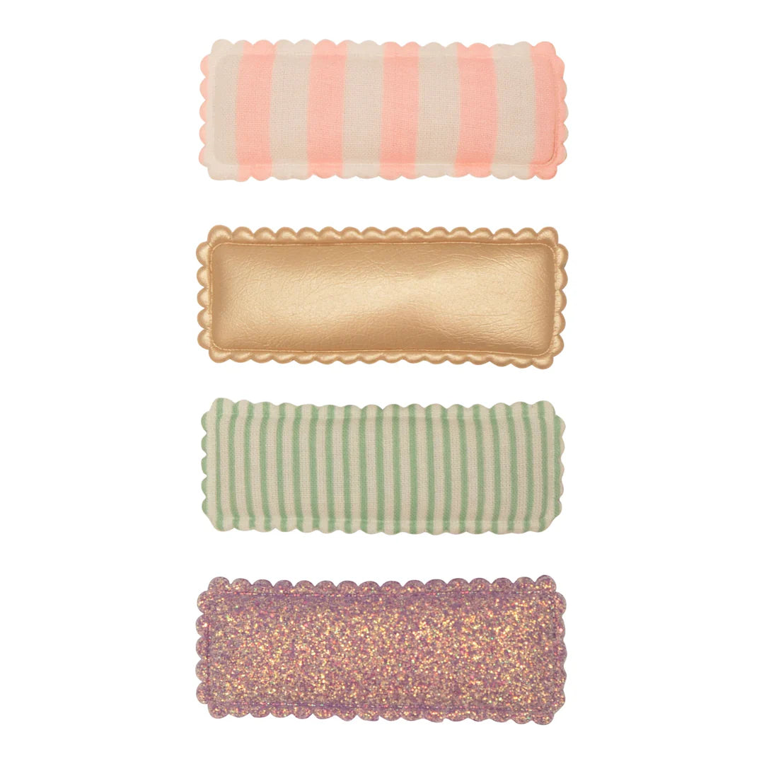 סט 4 סיכות שיער מלבניות Stripy Rectangular Clips Mimi&Lula