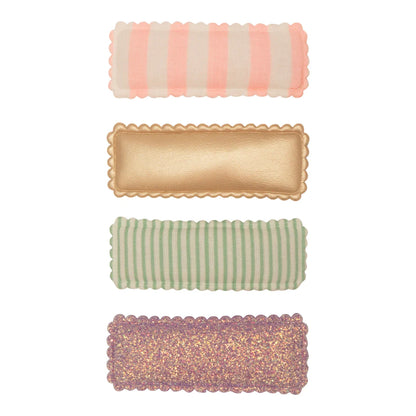 סט 4 סיכות שיער מלבניות Stripy Rectangular Clips Mimi&Lula