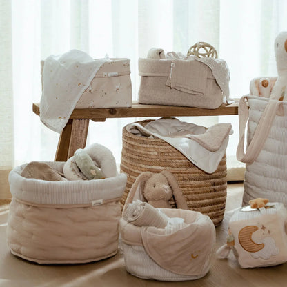 סל אחסון קטן | Quilted Storage Basket  Small Beige Stripes