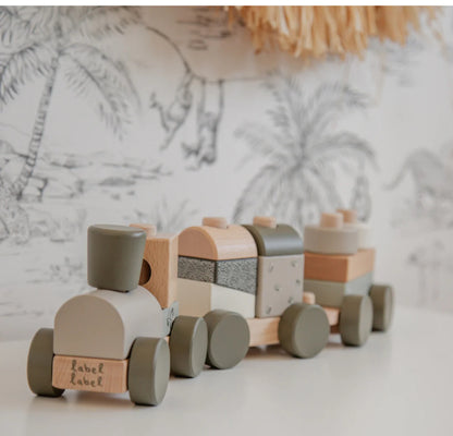 רכבת קוביות עץ| ירוק זית