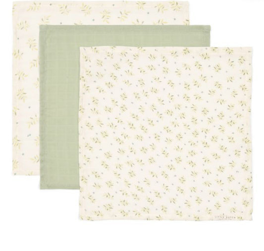 סט 3 מגבות פנים כותנה אורגנית| ירוק